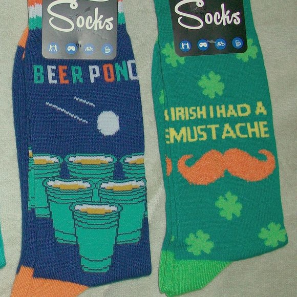 3 Pair St. Paddys Day Beer Pong Make It Rain Irish Theme Novelty Socks - Picture 2 of 6